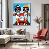 Painting by Numbers Art Two Dogs with Helmets on Red Motorcycle